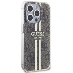 Apple iPhone 15 Pro Max Coque Guess 4G Gold Stripe Élégant  Brun
