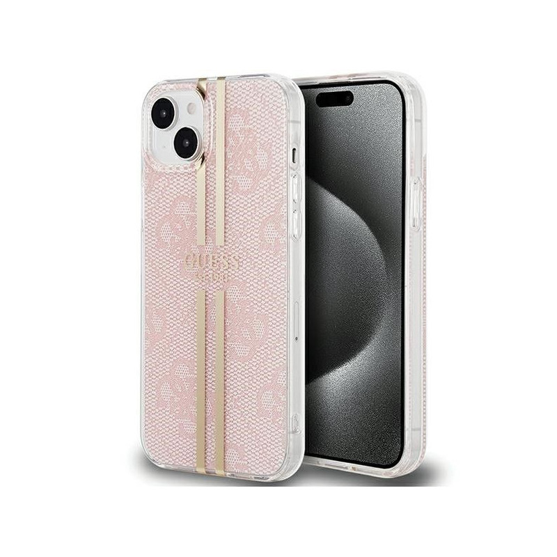 Apple iPhone 15 Plus Coque Guess 4G Gold Stripe Élégant  Rose
