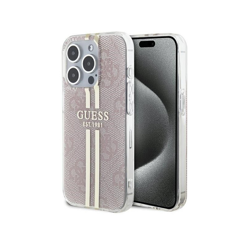 Apple iPhone 15 Pro Coque Guess 4G Gold Stripe Élégant  Rose