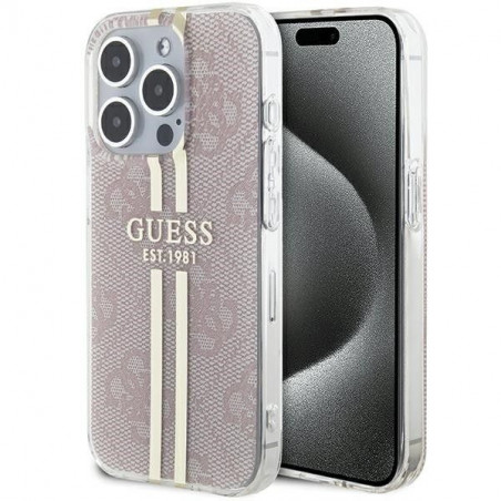 Apple iPhone 15 Pro Coque Guess 4G Gold Stripe Élégant  Rose