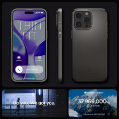 Apple iPhone 15 Pro Max Coque Spigen Thin Fit Gris bleuâtre foncé