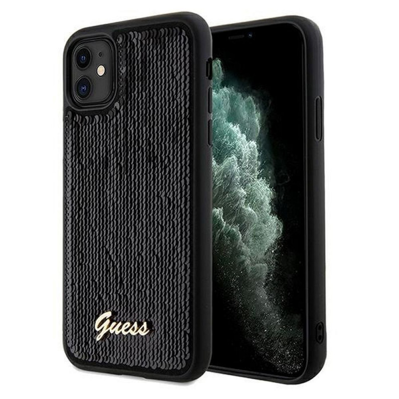 Apple iPhone 11 Coque Guess Sequin Script Metal Élégant  Noir