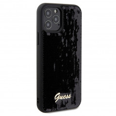 Apple iPhone 12 Coque Guess Sequin Script Metal Élégant  Noir