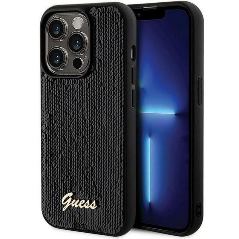 Apple iPhone 13 Pro Max Coque Guess Sequin Script Metal Élégant  Noir