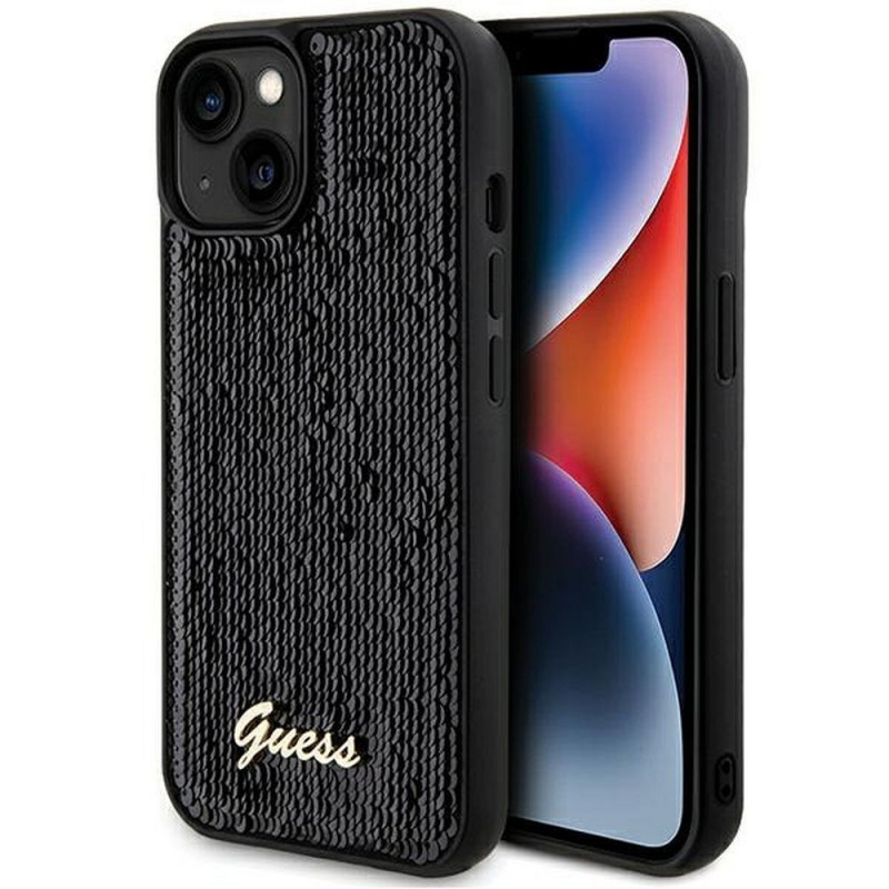 Apple iPhone 14 Coque Guess Sequin Script Metal Élégant  Noir