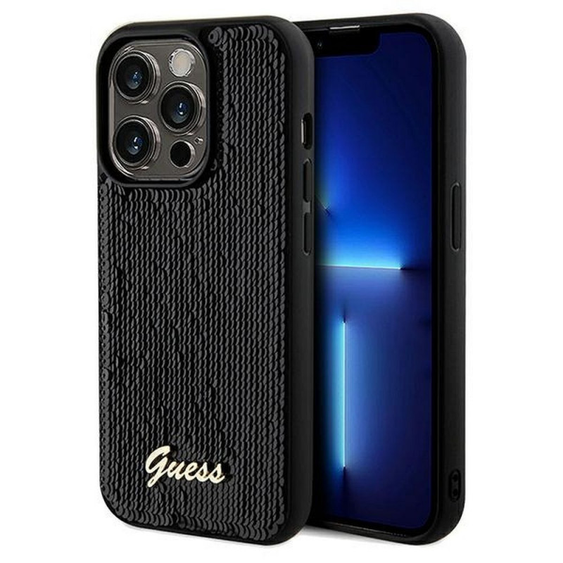 Apple iPhone 14 Pro Coque Guess Sequin Script Metal Élégant  Noir
