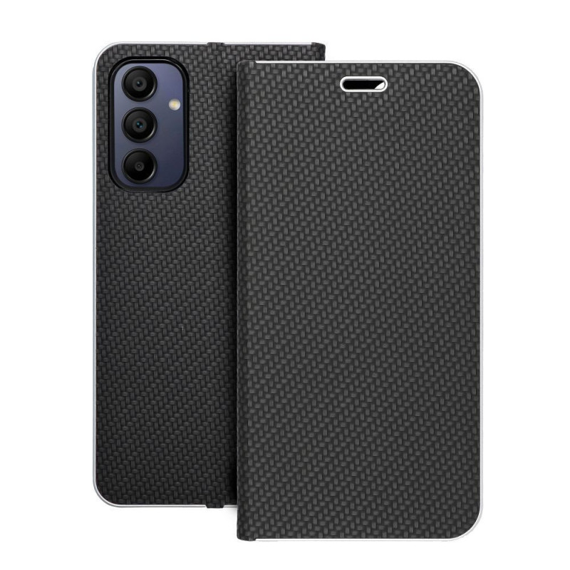 Samsung Galaxy A15 LTE Portefeuilles LUNA Book Carbon Fibre de carbone, Élégant  Noir