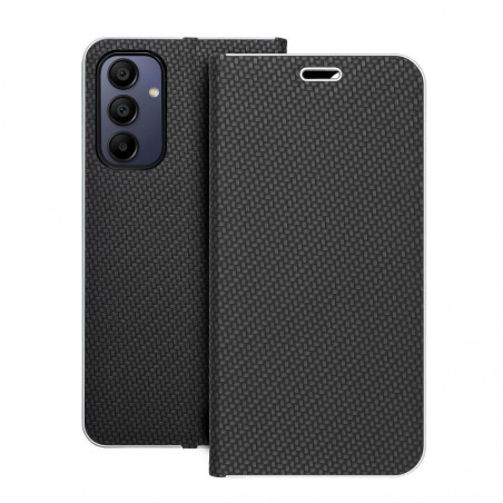 Samsung Galaxy A15 LTE Portefeuilles LUNA Book Carbon Fibre de carbone, Élégant  Noir