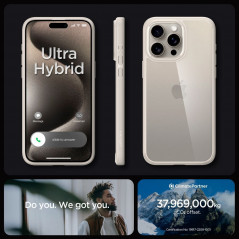 Apple iPhone 15 Pro Coque Spigen Ultra Hybrid Clair comme du cristal  Titane naturel