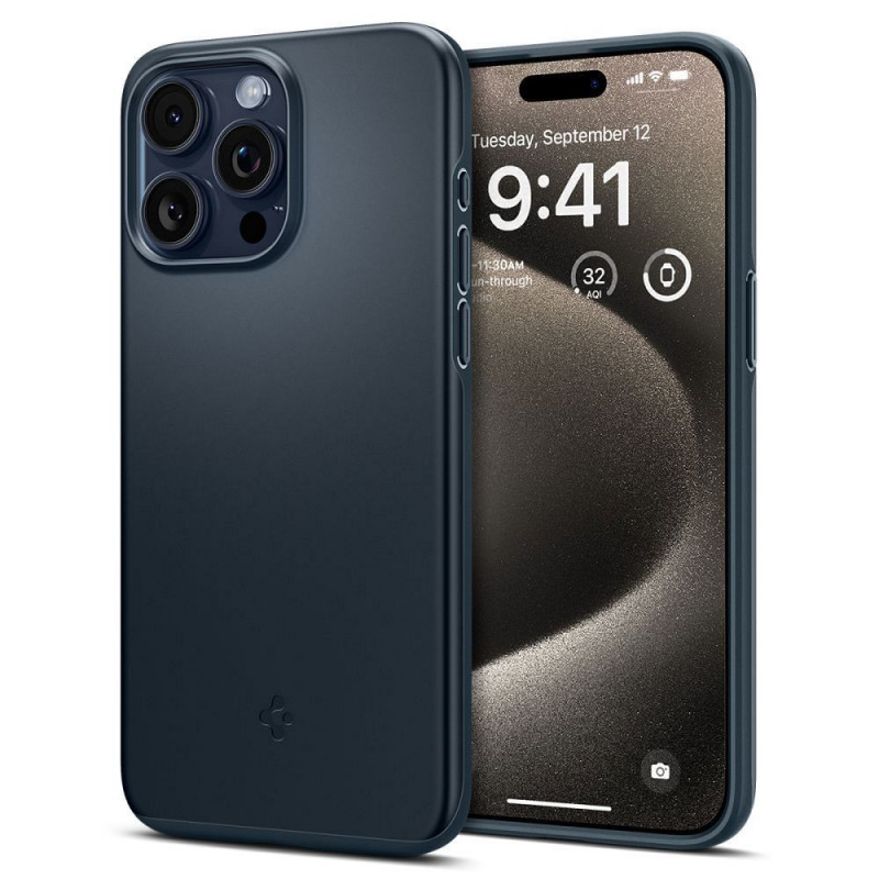 Apple iPhone 15 Pro Max Coque Spigen Thin Fit Ardoise métallique