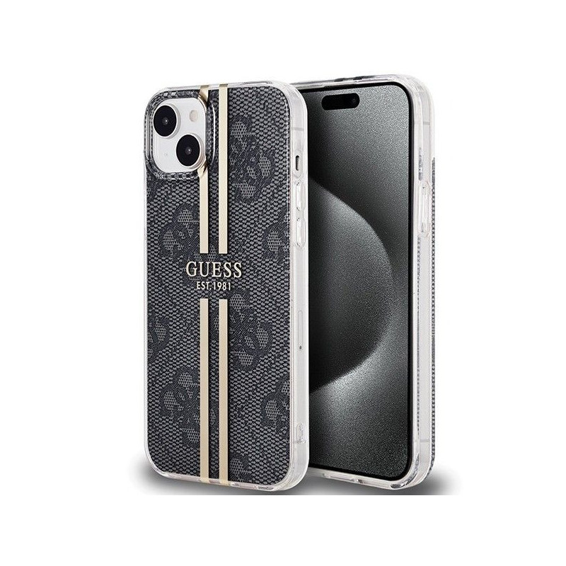 Apple iPhone 15 Coque Guess 4G Gold Stripe Élégant  Noir