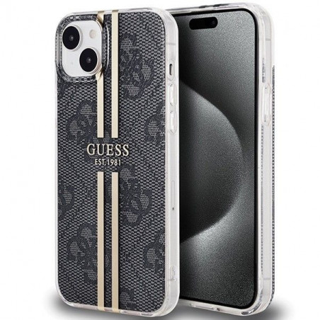 Apple iPhone 15 Coque Guess 4G Gold Stripe Élégant  Noir