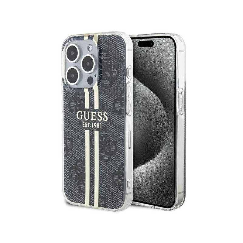 Apple iPhone 15 Pro Max Coque Guess 4G Gold Stripe Élégant  Noir