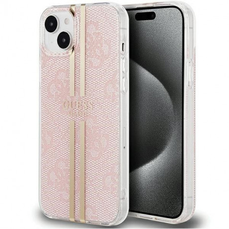 Apple iPhone 15 Coque Guess 4G Gold Stripe Élégant  Rose