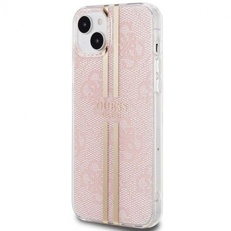 Apple iPhone 15 Coque Guess 4G Gold Stripe Élégant  Rose