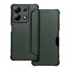 XIAOMI Redmi Note 13 4G Portefeuilles Razor Book Fibre de carbone, Modèle de carbone  Vert foncé