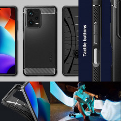 XIAOMI Redmi Note 12 Pro Plus 5G Coque Spigen Armor Fibre de carbone, Élégant  Noir