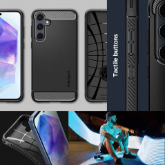 Samsung Galaxy A55 Coque Spigen Armor Fibre de carbone, Élégant  Noir