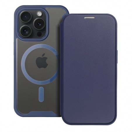 Apple iPhone 15 Pro Max Portefeuilles Smart Mag Book Élégant  MagSAFE  Bleu