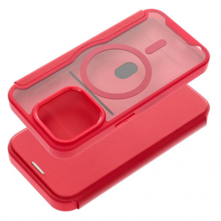 Apple iPhone 15 Pro Max Portefeuilles Smart Mag Book Élégant  MagSAFE  Rouge
