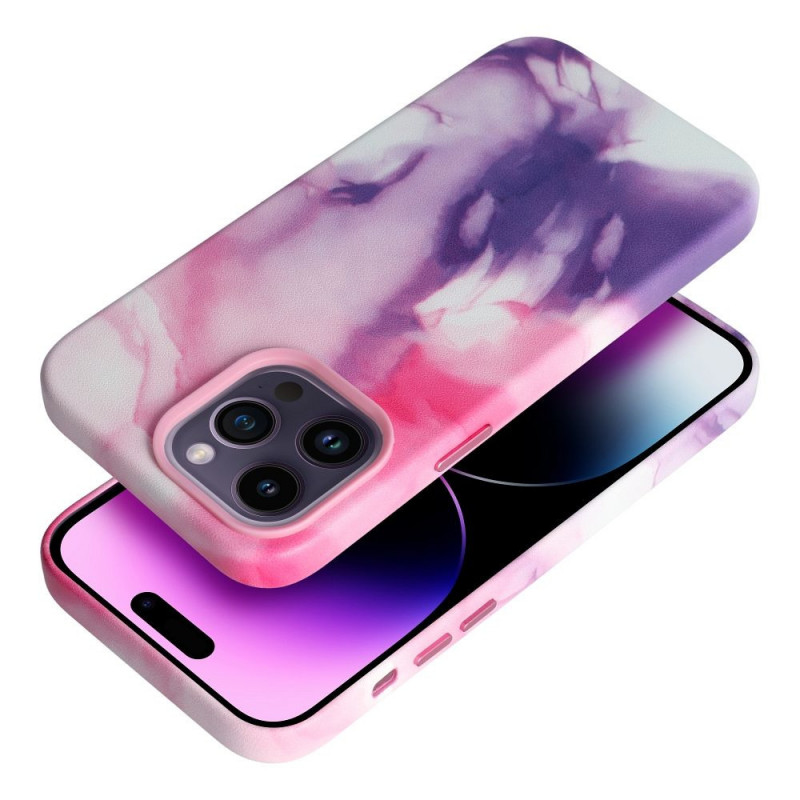 Apple iPhone 15 Pro Coque Leather Mag Cover Élégant  MagSAFE  Éclaboussure violette