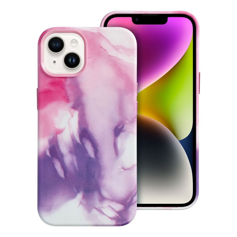 Apple iPhone 14 Coque Leather Mag Cover Élégant  MagSAFE  Éclaboussure violette