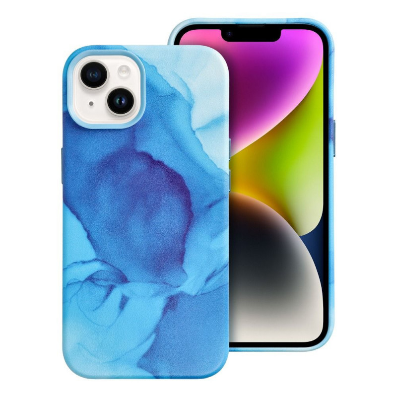 Apple iPhone 14 Coque Leather Mag Cover Élégant  MagSAFE  Éclaboussure bleue