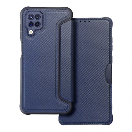 Samsung Galaxy A12 Portefeuilles Razor Book Fibre de carbone, Modèle de carbone  Bleu