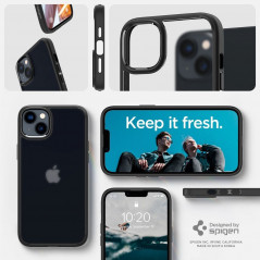 Apple iPhone 14 Coque Spigen Ultra Hybrid Clair comme du cristal  Noir givré