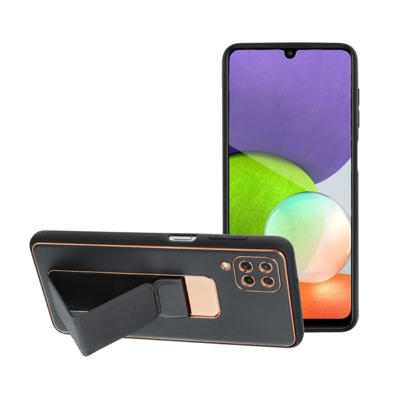 Samsung Galaxy A12 Coque LEATHER Case Kickstand Noir