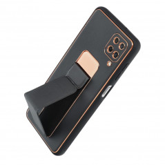 Samsung Galaxy A12 Coque LEATHER Case Kickstand Noir