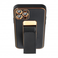 Samsung Galaxy A12 Coque LEATHER Case Kickstand Noir