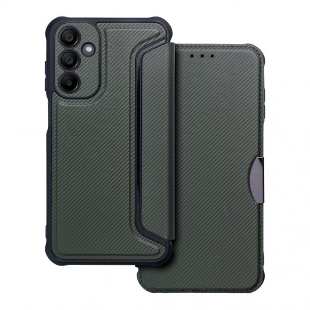 Samsung Galaxy A15 LTE Portefeuilles Razor Book Fibre de carbone, Modèle de carbone  Vert foncé