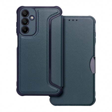 Samsung Galaxy A15 LTE Portefeuilles Razor Book Fibre de carbone, Modèle de carbone  Bleu