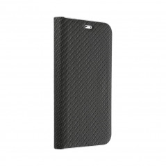Apple iPhone 15 Pro Portefeuilles LUNA Book Carbon Fibre de carbone, Élégant  Noir
