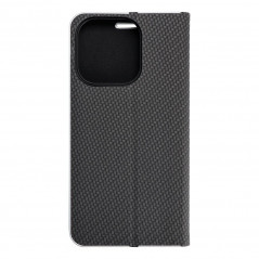Apple iPhone 15 Pro Portefeuilles LUNA Book Carbon Fibre de carbone, Élégant  Noir