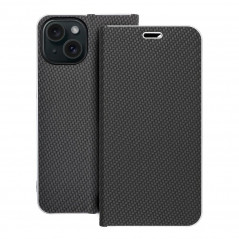 Apple iPhone 15 Portefeuilles LUNA Book Carbon Fibre de carbone, Élégant  Noir