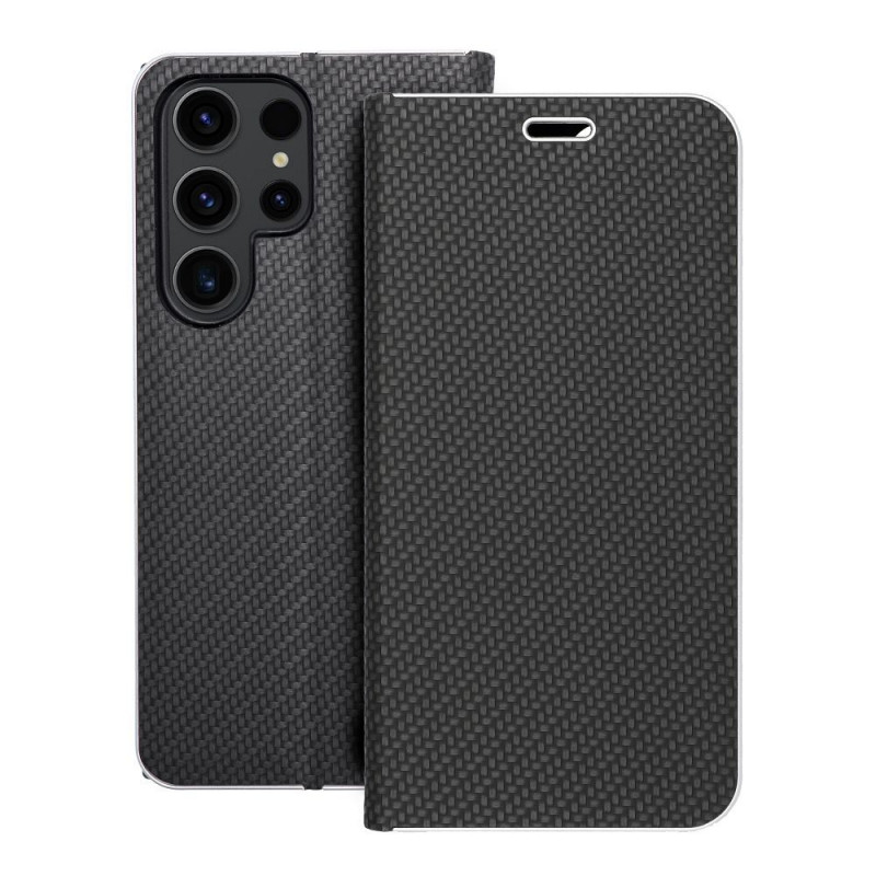 Samsung Galaxy S23 Ultra 5G Portefeuilles LUNA Book Carbon Fibre de carbone, Élégant  Noir