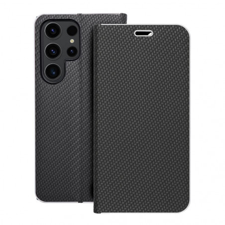 Samsung Galaxy S23 Ultra 5G Portefeuilles LUNA Book Carbon Fibre de carbone, Élégant  Noir