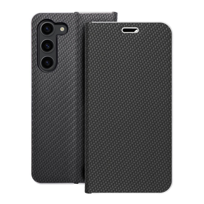 Samsung Galaxy S23 Plus 5G Portefeuilles LUNA Book Carbon Fibre de carbone, Élégant  Noir