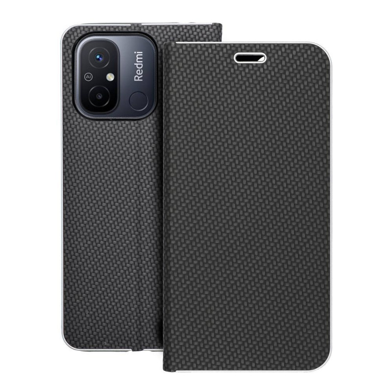 XIAOMI Redmi 12C Portefeuilles LUNA Book Carbon Fibre de carbone, Élégant  Noir