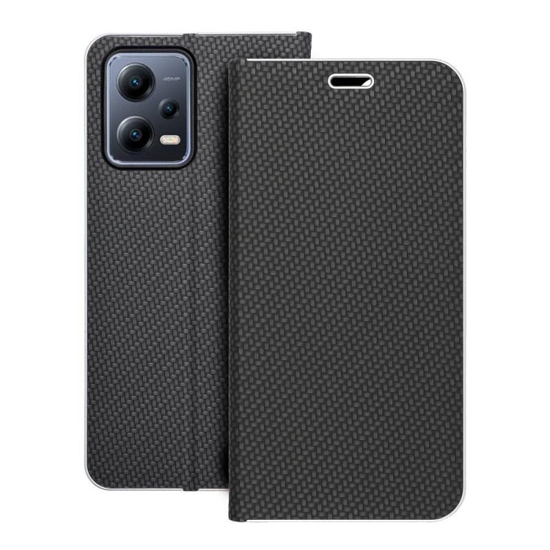 XIAOMI Redmi Note 12 5G Portefeuilles LUNA Book Carbon Fibre de carbone, Élégant  Noir