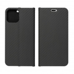 Apple iPhone 15 Plus Portefeuilles LUNA Book Carbon Fibre de carbone, Élégant  Noir