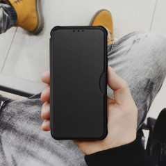 Apple iPhone 15 Plus Portefeuilles Razor Book Fibre de carbone, Modèle de carbone  Noir