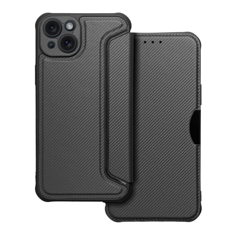 Apple iPhone 15 Plus Portefeuilles Razor Book Fibre de carbone, Modèle de carbone Noir Apple iPhone 15 Plus Portefeuilles Razor Book Fibre de carbone, Modèle de carbone Noir