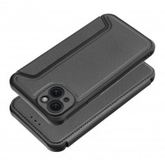 Apple iPhone 15 Plus Portefeuilles Razor Book Fibre de carbone, Modèle de carbone  Noir