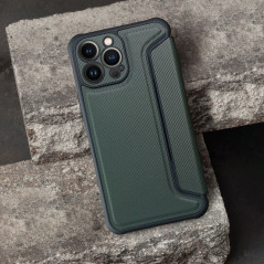 Apple iPhone 15 Plus Portefeuilles Razor Book Fibre de carbone, Modèle de carbone  Vert foncé