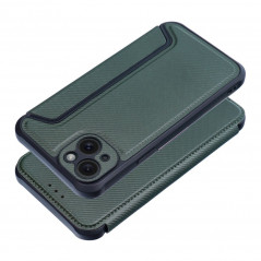Apple iPhone 15 Plus Portefeuilles Razor Book Fibre de carbone, Modèle de carbone  Vert foncé