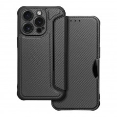 Apple iPhone 15 Pro Portefeuilles Razor Book Fibre de carbone, Modèle de carbone  Noir