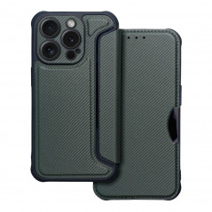 Apple iPhone 15 Pro Portefeuilles Razor Book Fibre de carbone, Modèle de carbone  Vert foncé